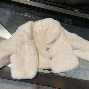 12 month white faux fur coat .